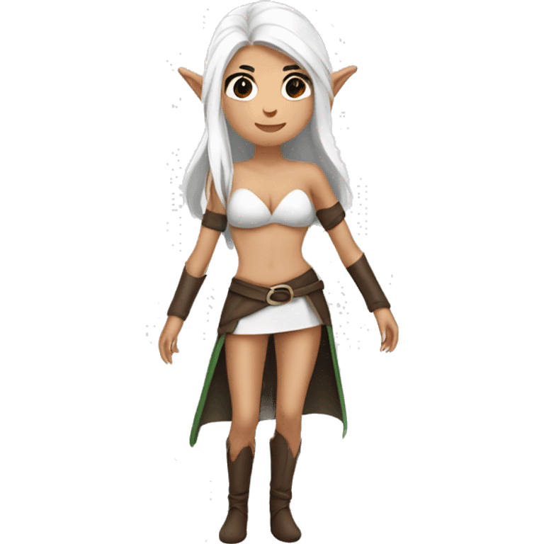 Asian feminine shirtless full body slim long white hair elf leather costume emoji