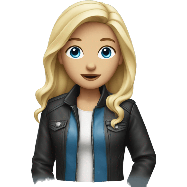 Blonde Girl Blue eyes leather jacket emoji