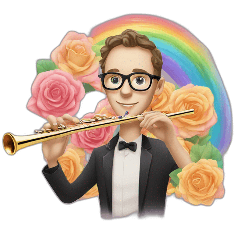 Jonathan Toews wearing glasses as a rainbow musical flute instrument in a symphony with pastel roses emoji