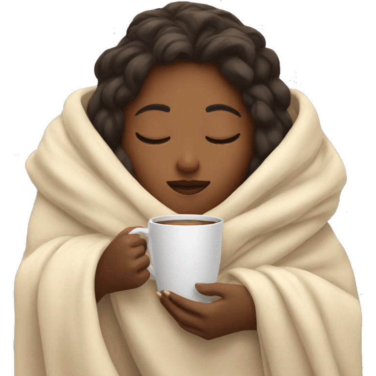 girl inside a blanket sipping coffee eyes closed emoji