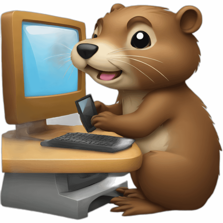 beaver using computer emoji