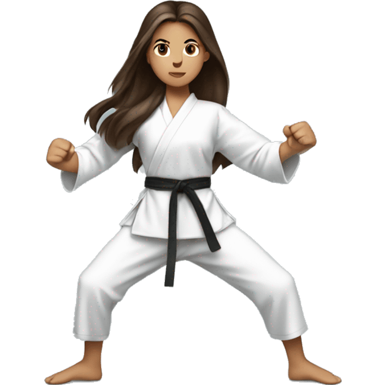 Girl doing power karate stance with waist length, long, brunette hair emoji