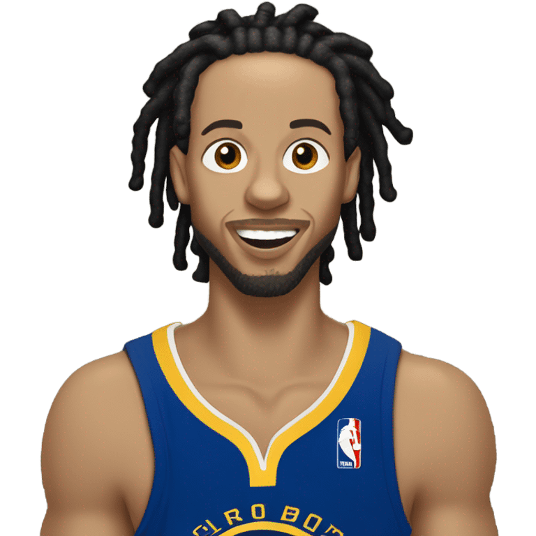 very light skin guy with 2 strand black dreads yelling with a steph curry jersey on with dread that are long to his shoulders emoji