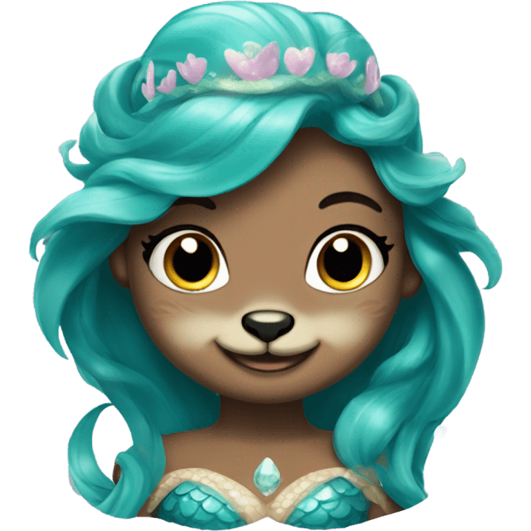 A cute and happy otter face as a mermaid princess. emoji