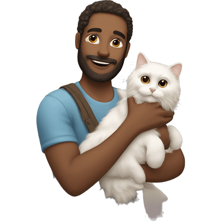 Men with brown beard holding white ragdoll cat emoji