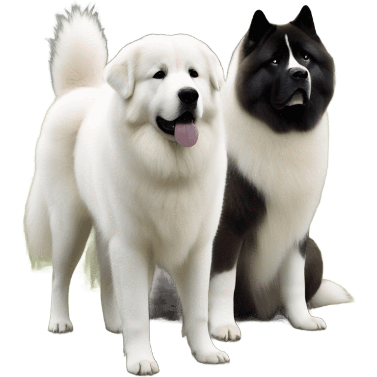 Great Pyrenees and big dark Akita standing next to each other emoji