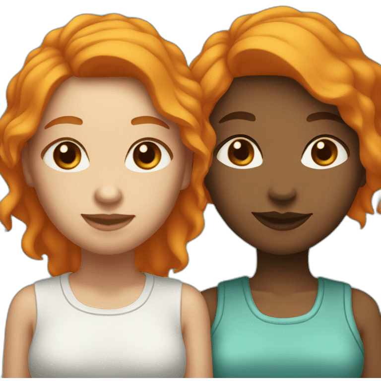 two lesbians (1st with brown eyes and medium length orange hair), (second with blue eyes and short teal hair) emoji