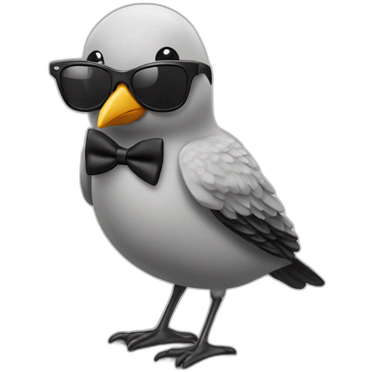 Bird with sunglasses and a black bowtie ￼￼ emoji