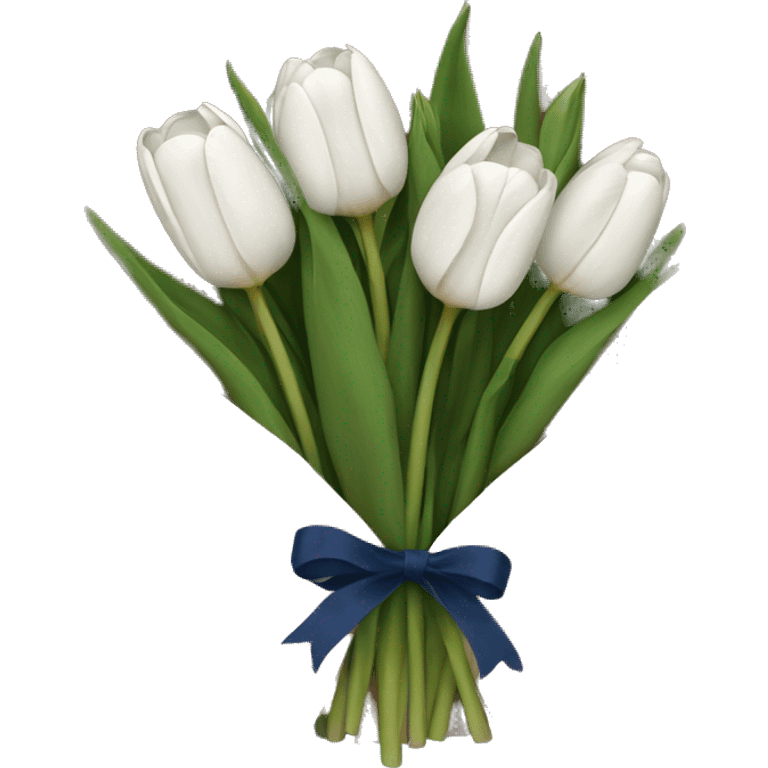 a navy blue and white bouquet of tulips wrapped in brown paper emoji