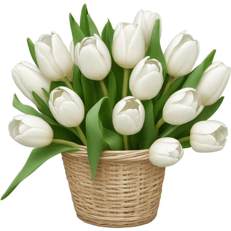 White tulips bouquet in baske emoji