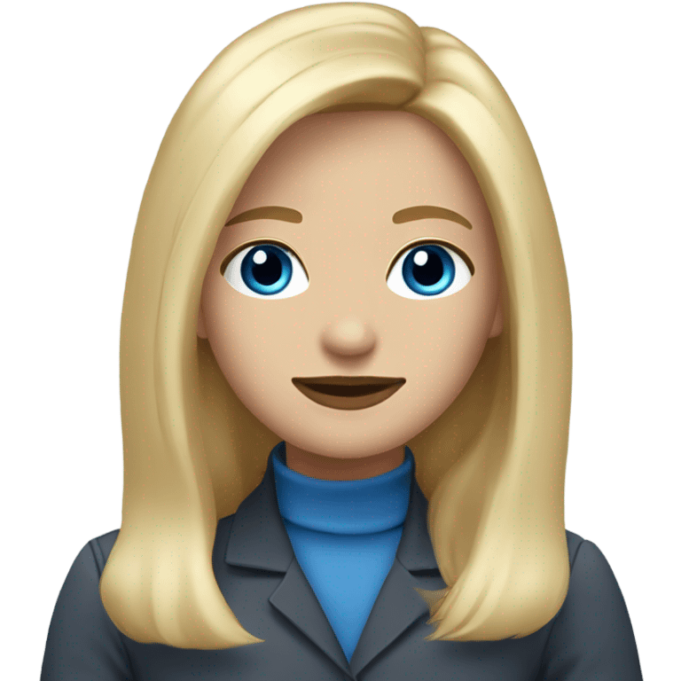 almost blonde, shoulder-length hair. The sticker itself is shoulder-length. Blue eyes. almost full lips and a mole nose and a mole emoji