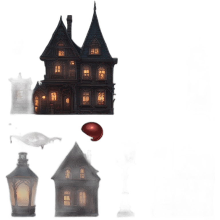 a victorian city, night time, blood moon in the sky, mist, lamps, in the style of Bloodborne emoji