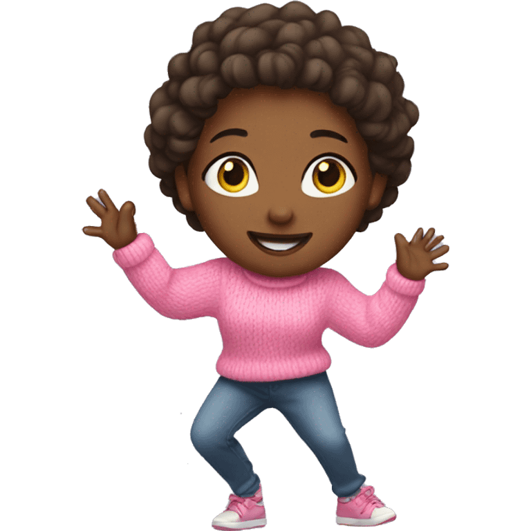 Girl in pink sweater dancing emoji