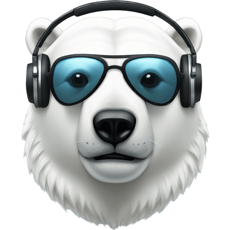 polar bear head, dj, wearing sunglasses and over ear headphones emoji