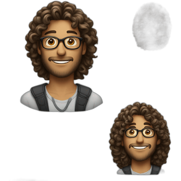 A beautiful man with a long curly hair, and with glasses, skinny man emoji