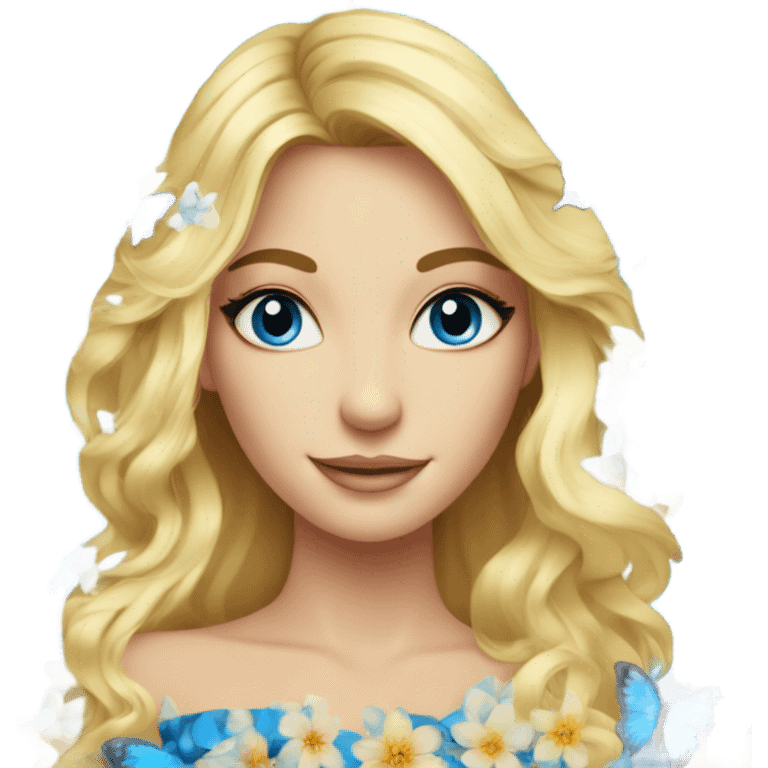 Gorgeous blond lady blue eyes with flowers and butterflies emoji