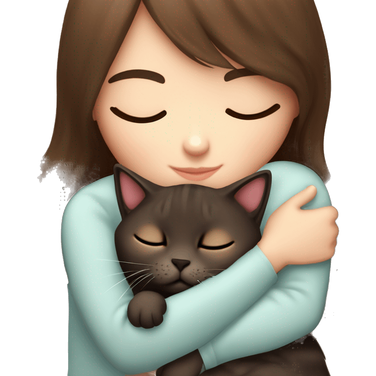 Scottish fold dark brown kitty sleeping on brunette girl's lap emoji