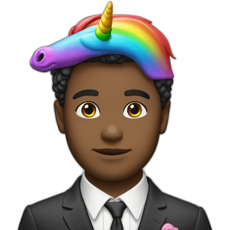 Posh-boy-with-suit-and-rainbow-unicorn-hat emoji