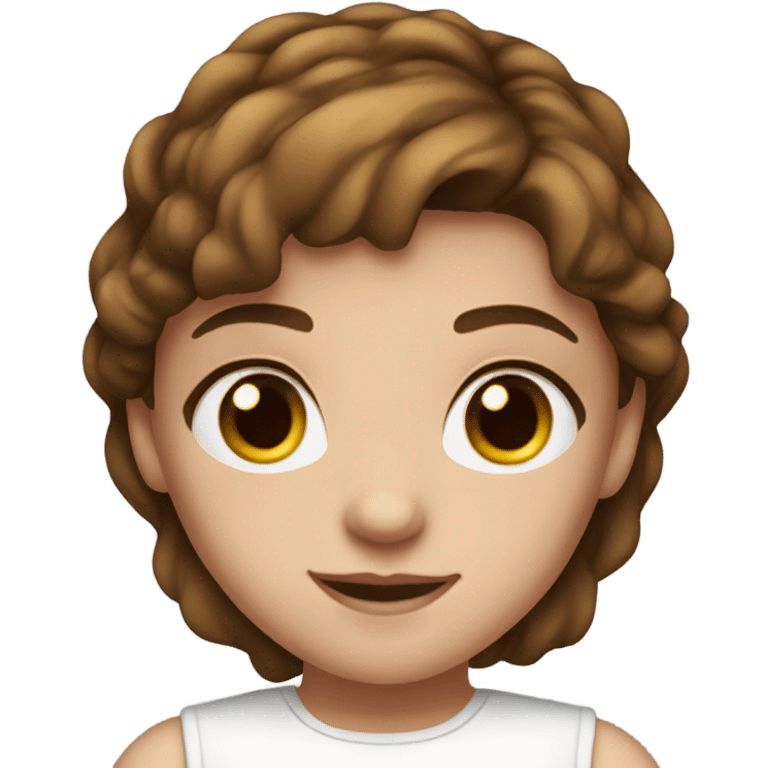 a young girl with brown hair brown eyes freckles and a white top emoji