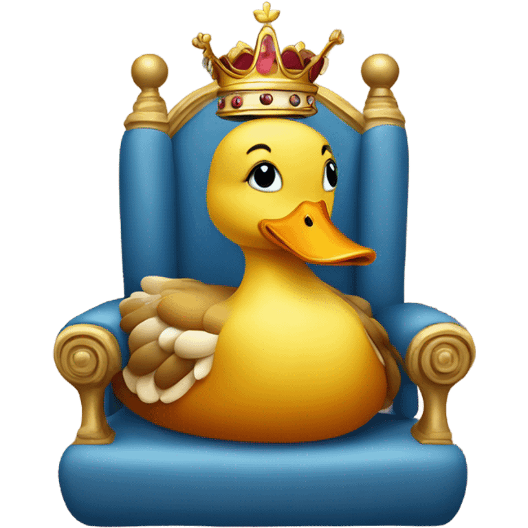 A duck wearing a crown sitting on a throne made of bread emoji