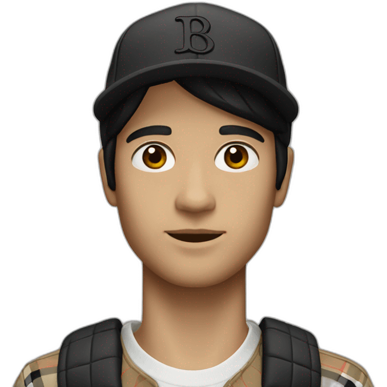 guy with white skin burberry cap and black mid-length hair emoji