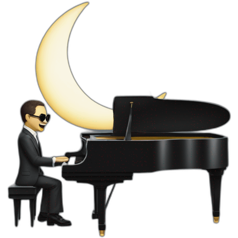 moon waning crescent head with shades and a suit, playing a piano, white waning crescent, waning crescent head emoji