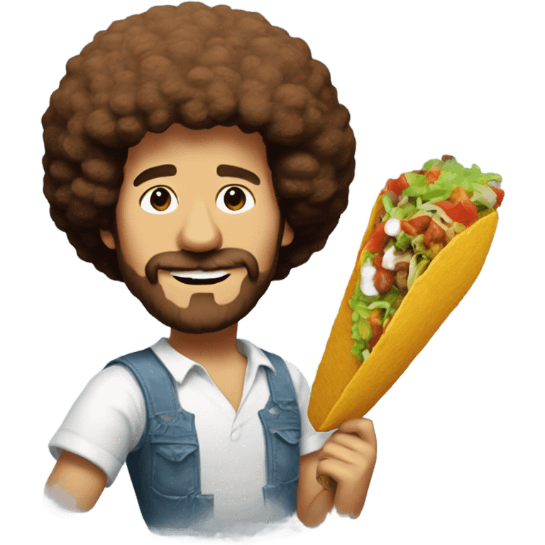 Bob Ross with painting of taco emoji