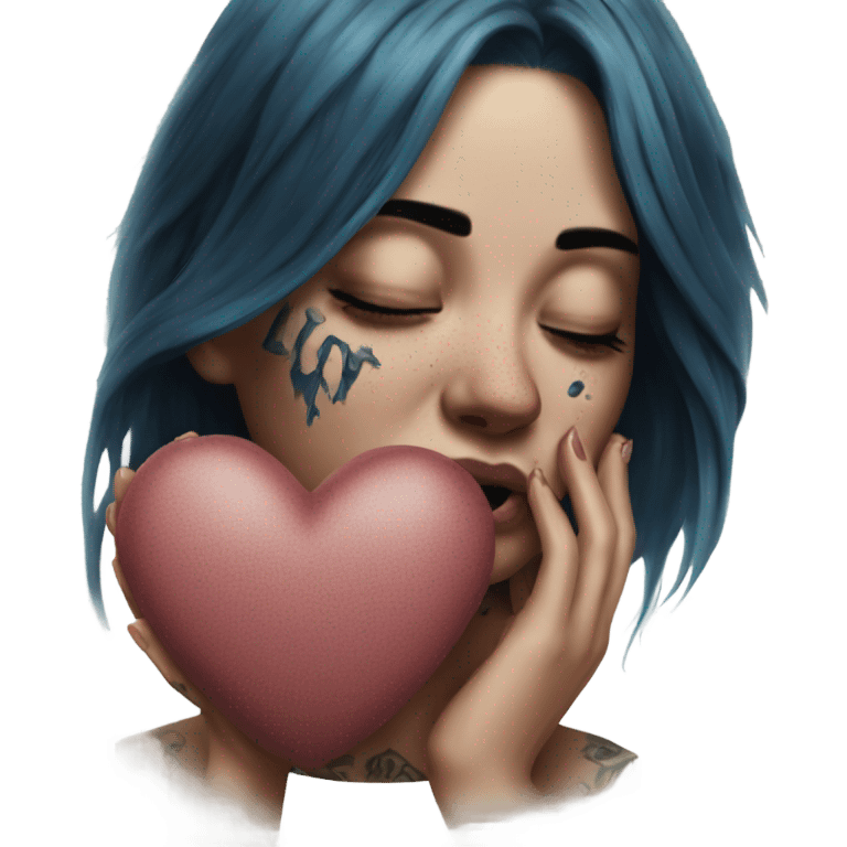 Hyper Realistic Beautiful tattooed woman crying holding a broken heart emoji