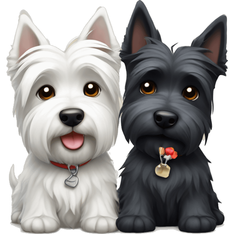 West highland terrier and Scottish terrier sitting together friends emoji