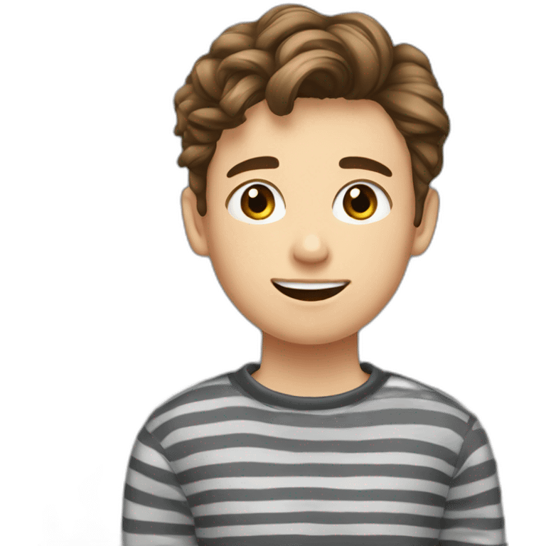 teenager boy brown wavy hair up to the chin and dark gray striped sweater emoji