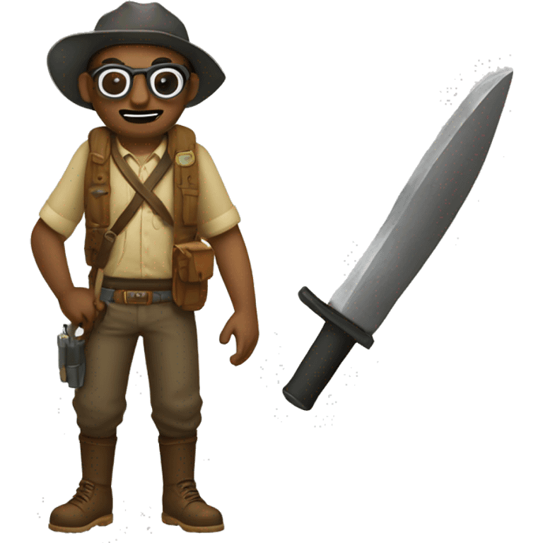 explorer with a machete and a head with glasses emoji