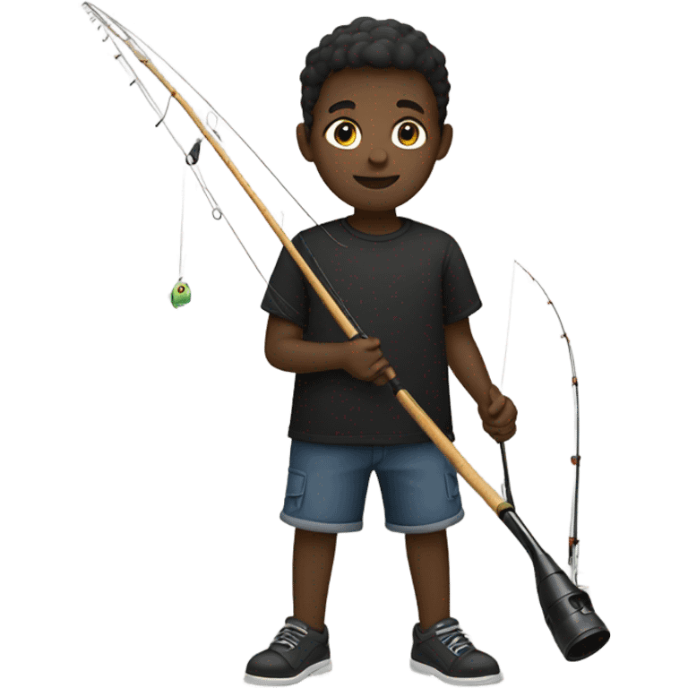 dark-skinned boy in black shirt fishing emoji