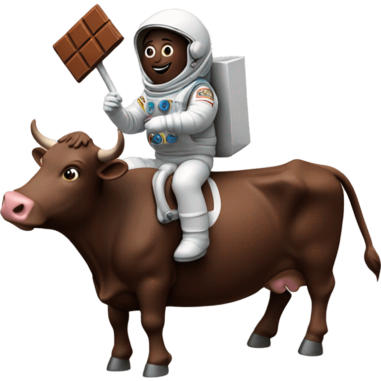 chocolate bar riding a cow in space and they are wearing suede boots emoji