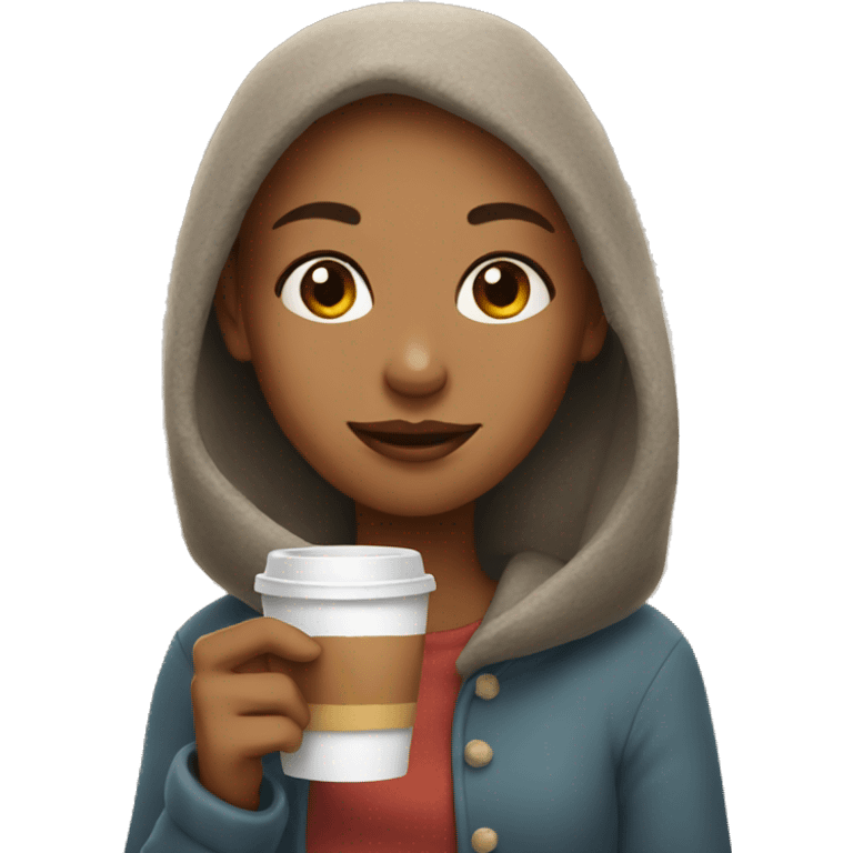 cozy girl with coffee emoji