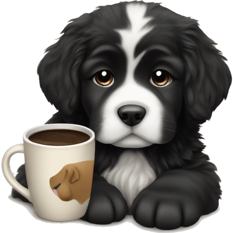 Newfoundland puppy w coffee cup  emoji