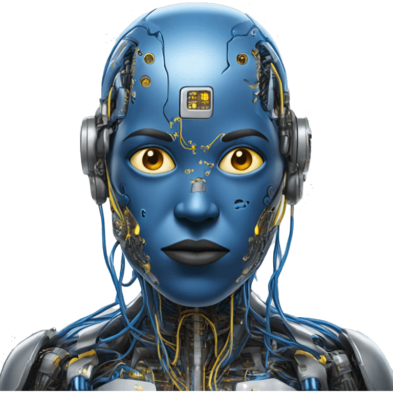 Blue cyborg with yellow eyes wires and circuits  emoji