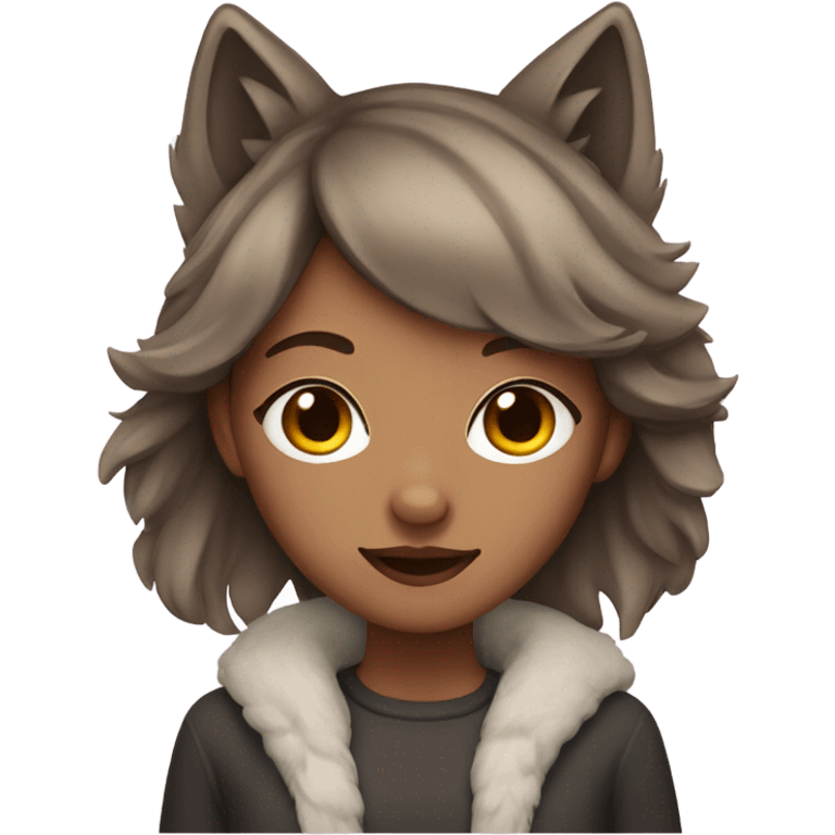 girl with brown hair and wolf ears emoji