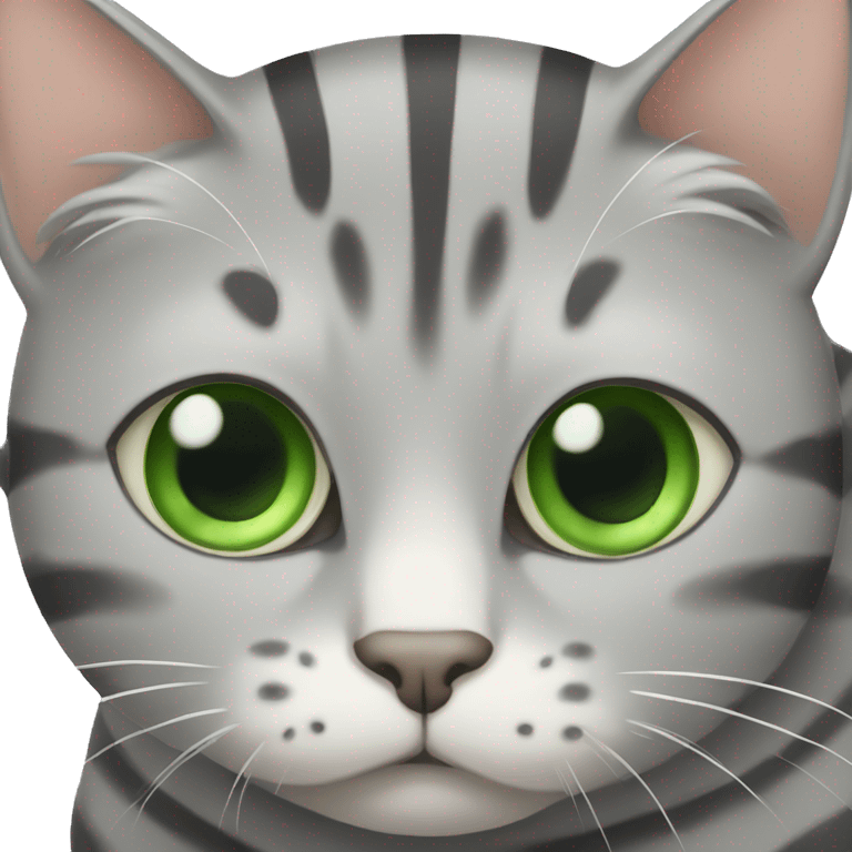 Fat gray striped cat with green eyes  emoji