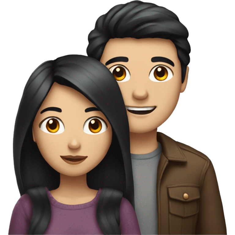 A couple of a girl with black hair and a guy with brown hair emoji