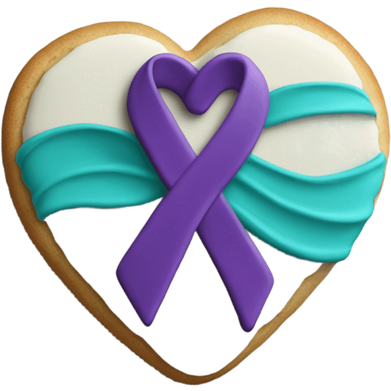 Purple teal Suicide awareness ribbon, heart cookie emoji