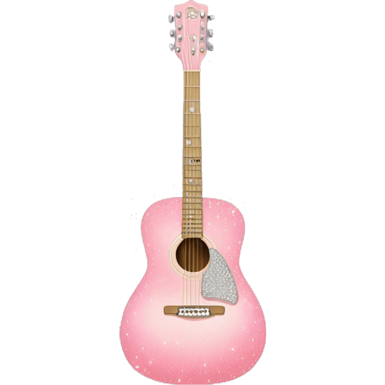 Realistic pastel pink acoustic guitar with sparkly shiny diamonds on it. emoji