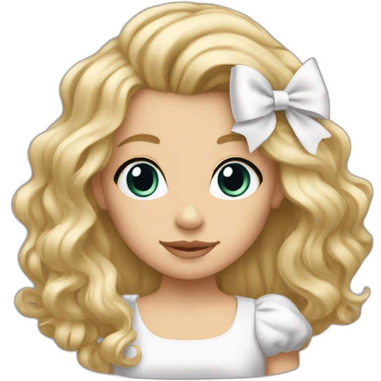 Long blonde wavy hair with a white bow emoji