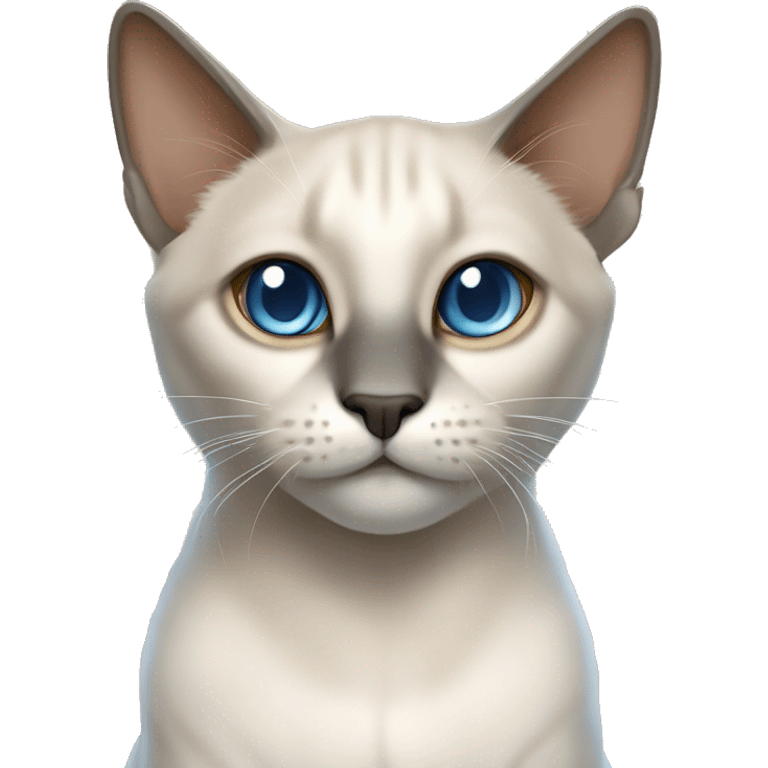 Thai breed adult cat with a light cream-brown body, dark gray nose and face, ears, and paws. sharp ears, and striking light blue eyes  emoji