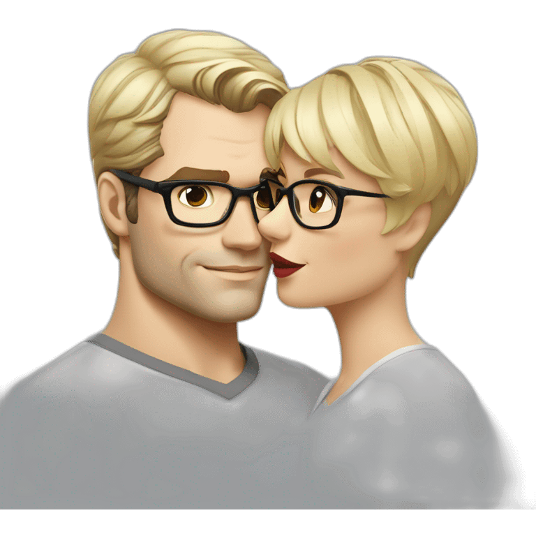 Henry Cavill kiss blond woman wearing glasses, with pixie cut emoji