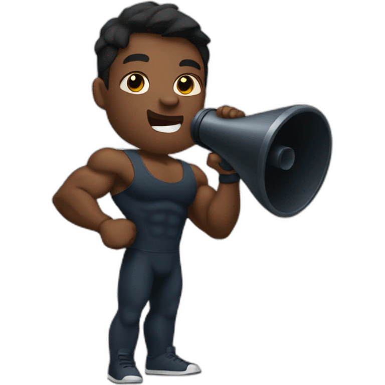 black bodybuilder with megaphone speaking emoji