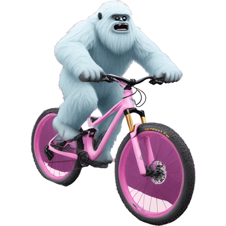 Yeti on a pink downhill mountain bike emoji