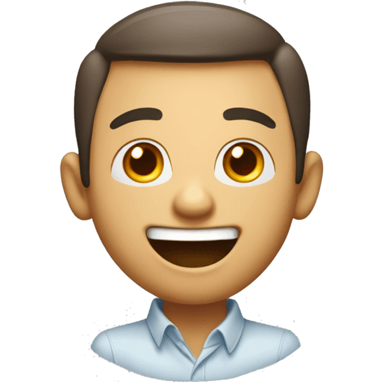 Create an animated face with large, lively eyes and a big, cheerful smile. Use bright colors to emphasize excitement and friendliness. emoji