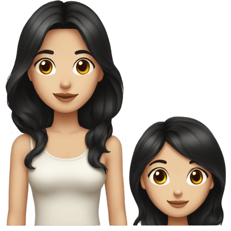 Brunette girl and boyfriend with black hair emoji