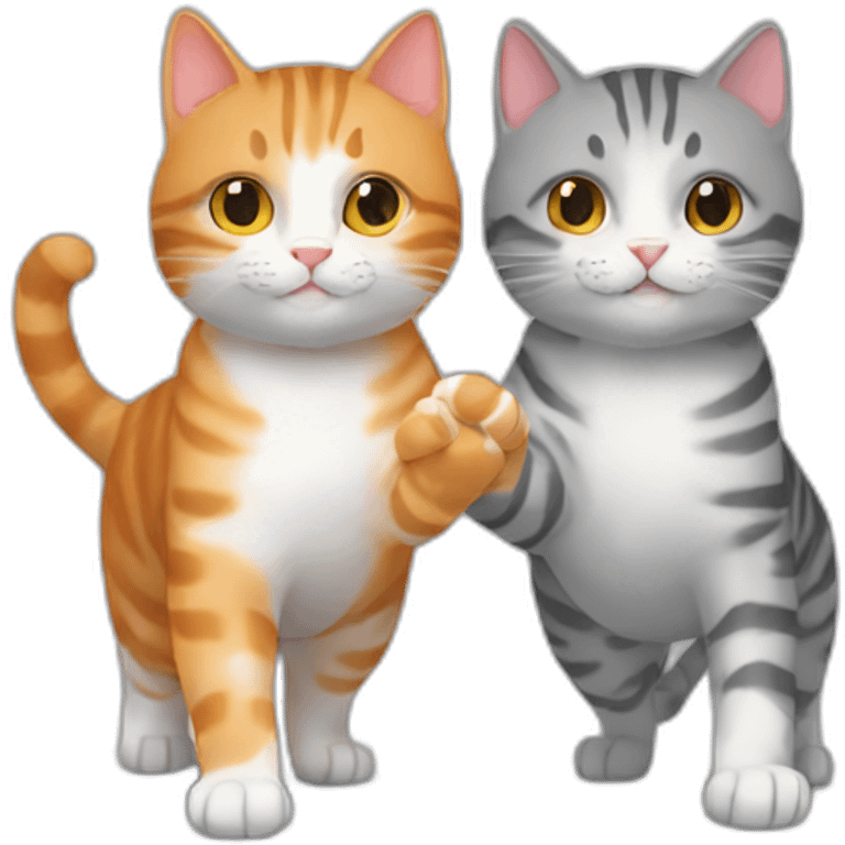 One ginger tabby cat and one gray tabby cat holding hands emoji