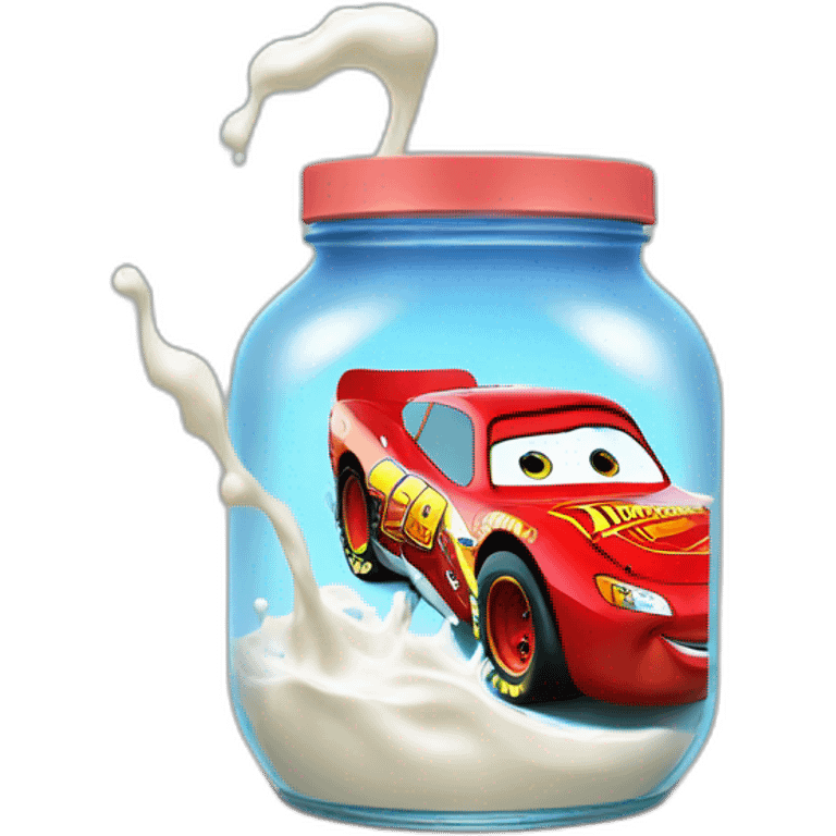 Lightning McQueen in jar with milk emoji